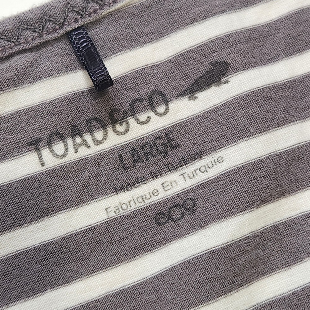 Toad&Co Muse Midi Large Striped V-Neck Cinched Ruched Side Knit Dress Grey White - Picture 5 of 10